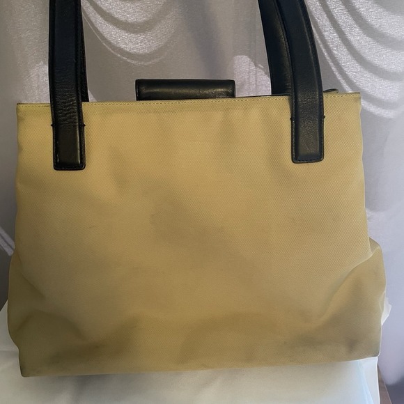 COACH Khaki Twill Canvas Leather Handle Shoulder Bag Purse 7402 Tan Black - Picture 5 of 16